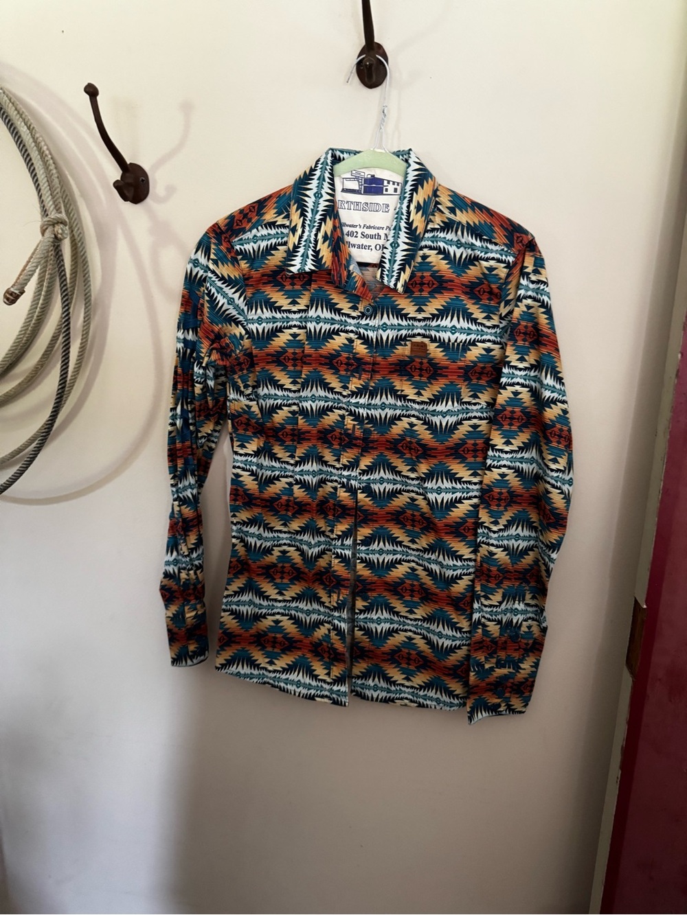 Ariat Southwestern Print Button-Down Shirt in Teal, Orange, Navy